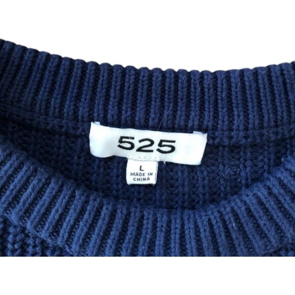 525 America shoulder tuck puff sleeve blue knit cotton sweater size L - Picture 3 of 5
